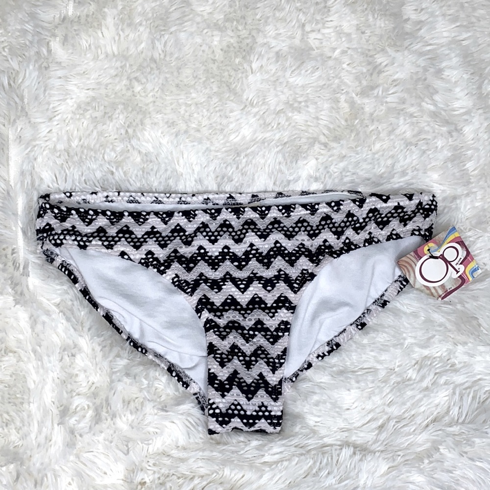 OP Black White Chevron Bikini Swim Bottoms Size Medium